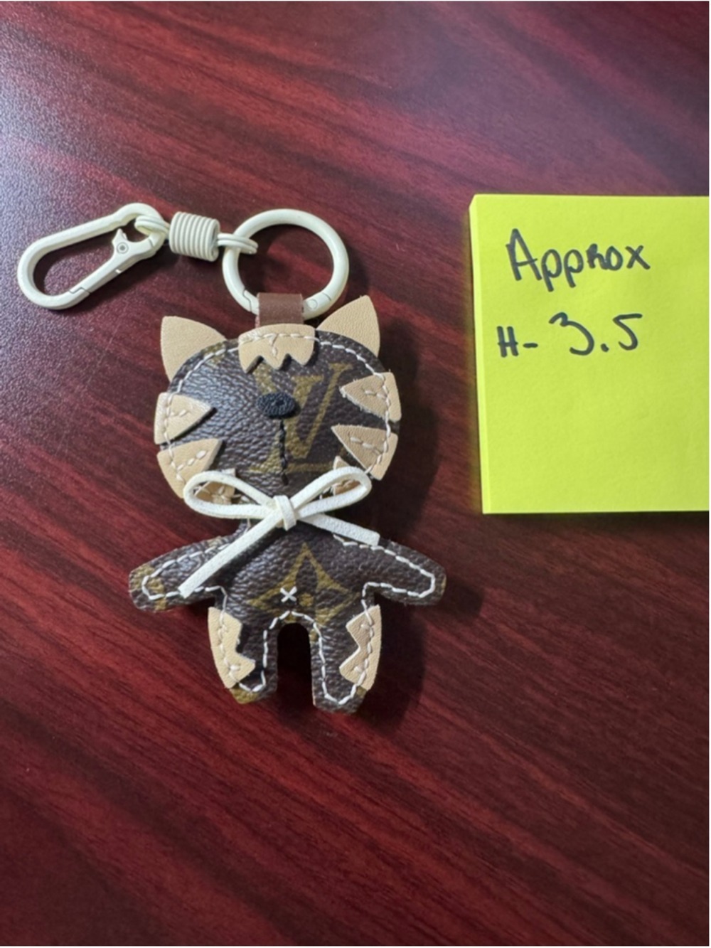 Handmade Cat Keychain Charm Using Authentic Monogram Canvas | Cream Bow | SKU 58 - Picture 4 of 6